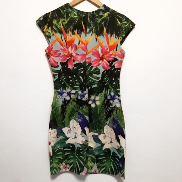 Asymmetrical Tropical Floral Mini Dress - Picture 2 of 4